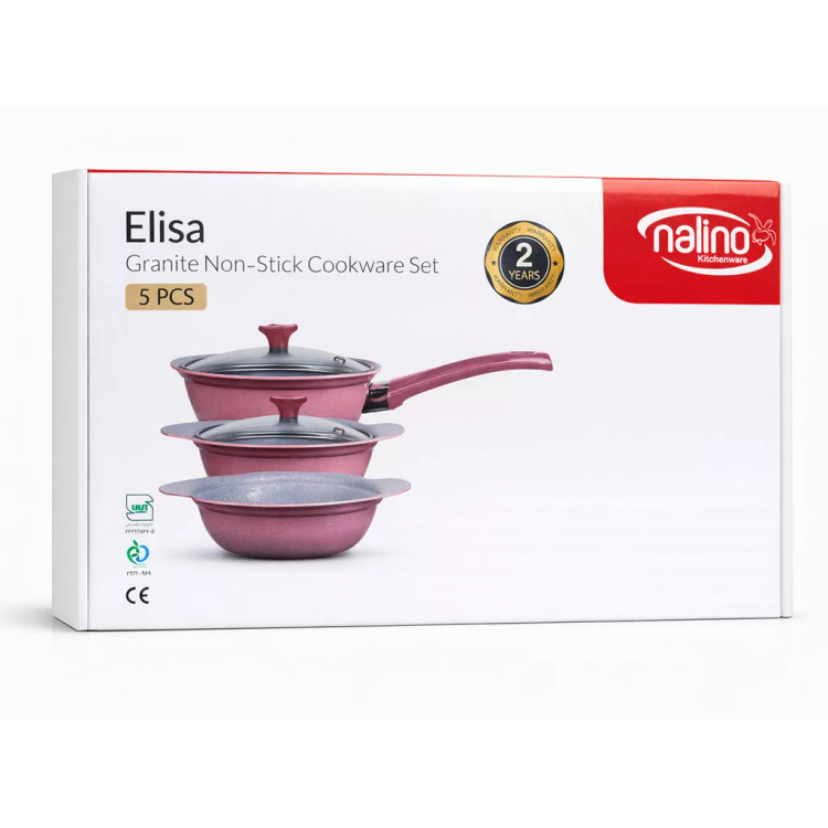 سرویس قابلمه نالینو مدل Elisa ۵ پارچه گرانیتی نچسب سایز ۱۲
