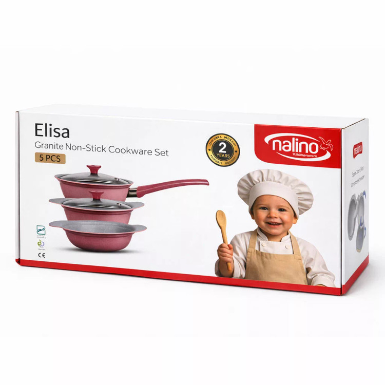 سرویس قابلمه نالینو مدل Elisa ۵ پارچه گرانیتی نچسب سایز ۱۲